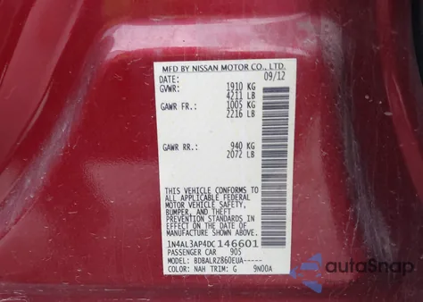 2013 Nissan Altima 2.5 S z USA, uszkodzony, nr VIN 1N4AL3AP4DC146601